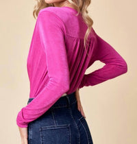 Wisteria Lane - Baylee Wrap Long Sleeve Bodysuit - bodysuits - clothing - pink