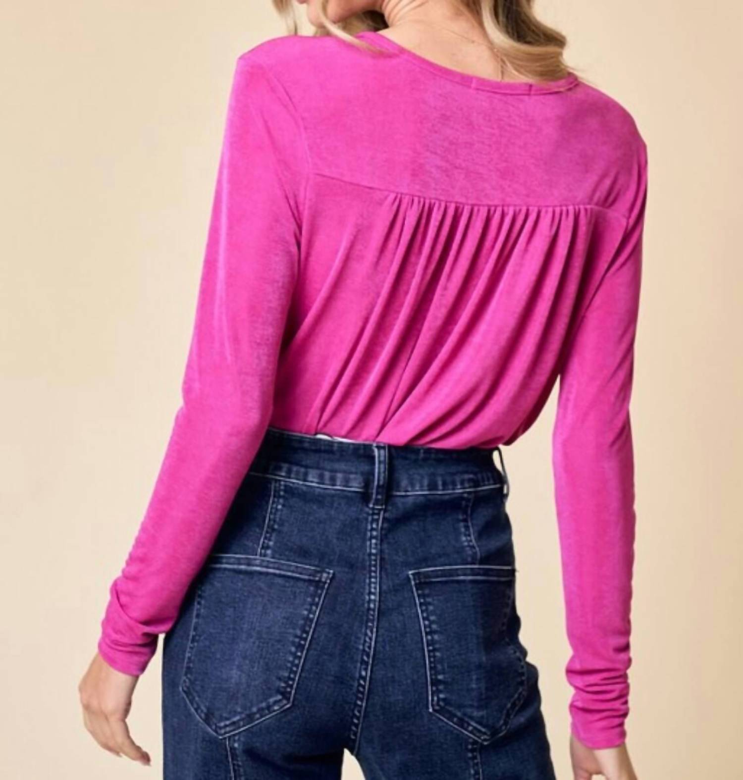 Wisteria Lane - Baylee Wrap Long Sleeve Bodysuit - bodysuits - clothing - pink
