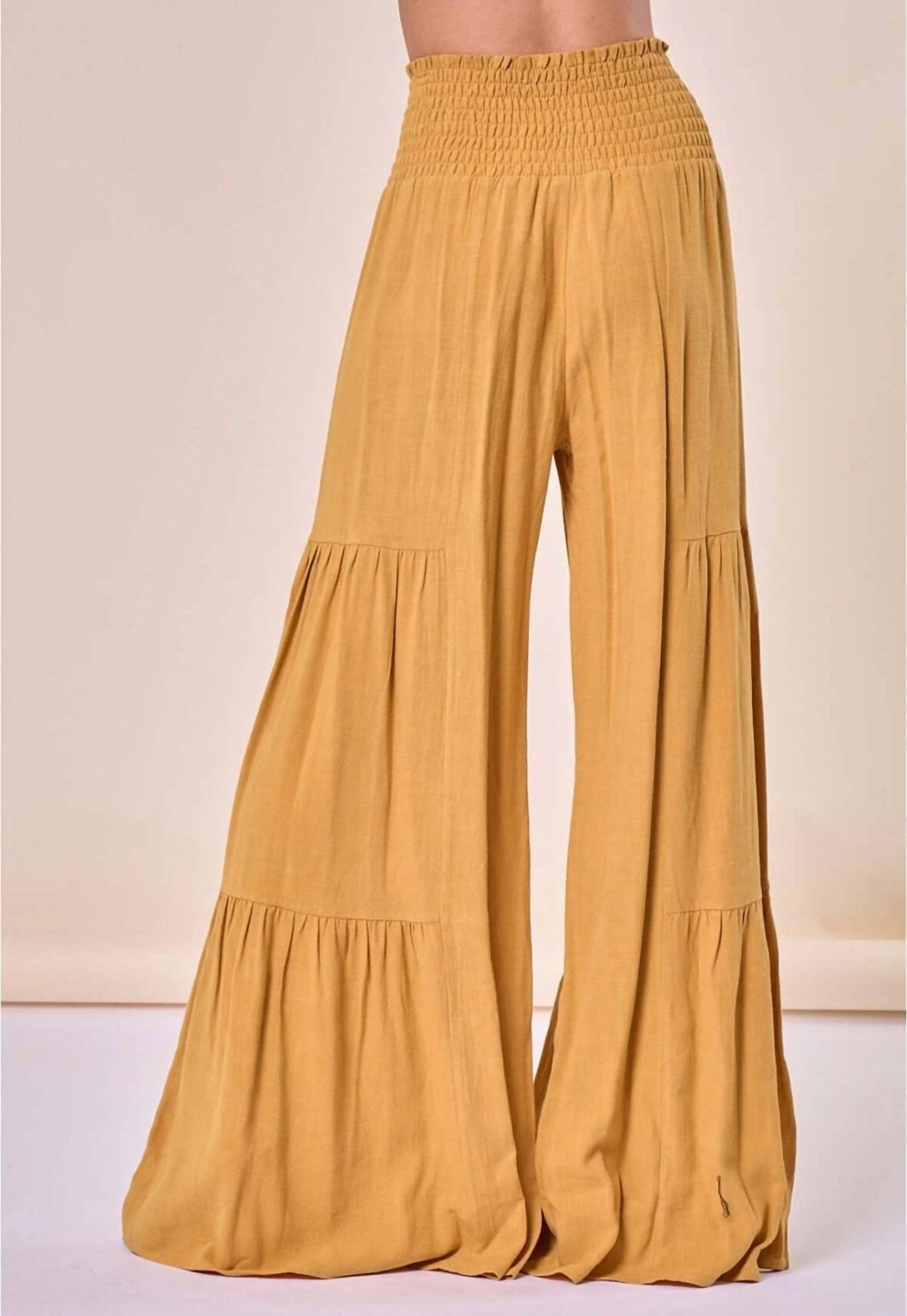 Wisteria Lane - Macie Wide Leg Mustard Palazzo Bow Pants - clothing - pants - textured