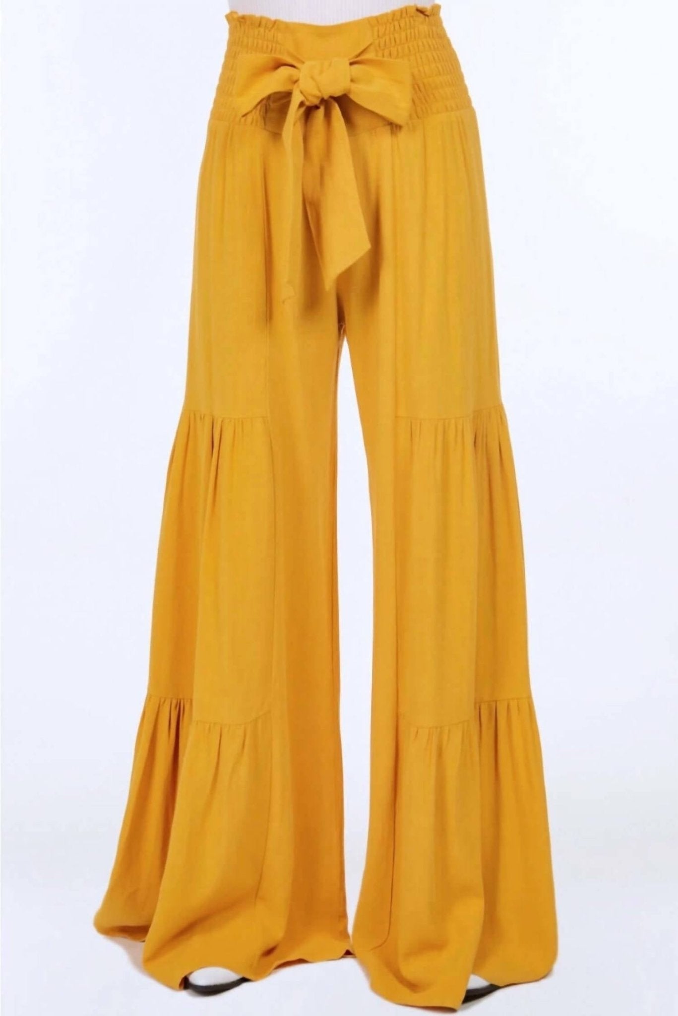 Wisteria Lane - Macie Wide Leg Mustard Palazzo Bow Pants - clothing - pants - textured