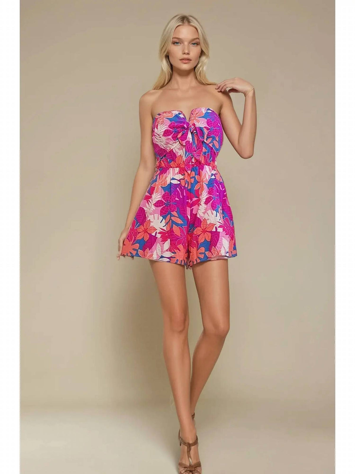 Wisteria Lane - Tropical Print Tie Front Romper