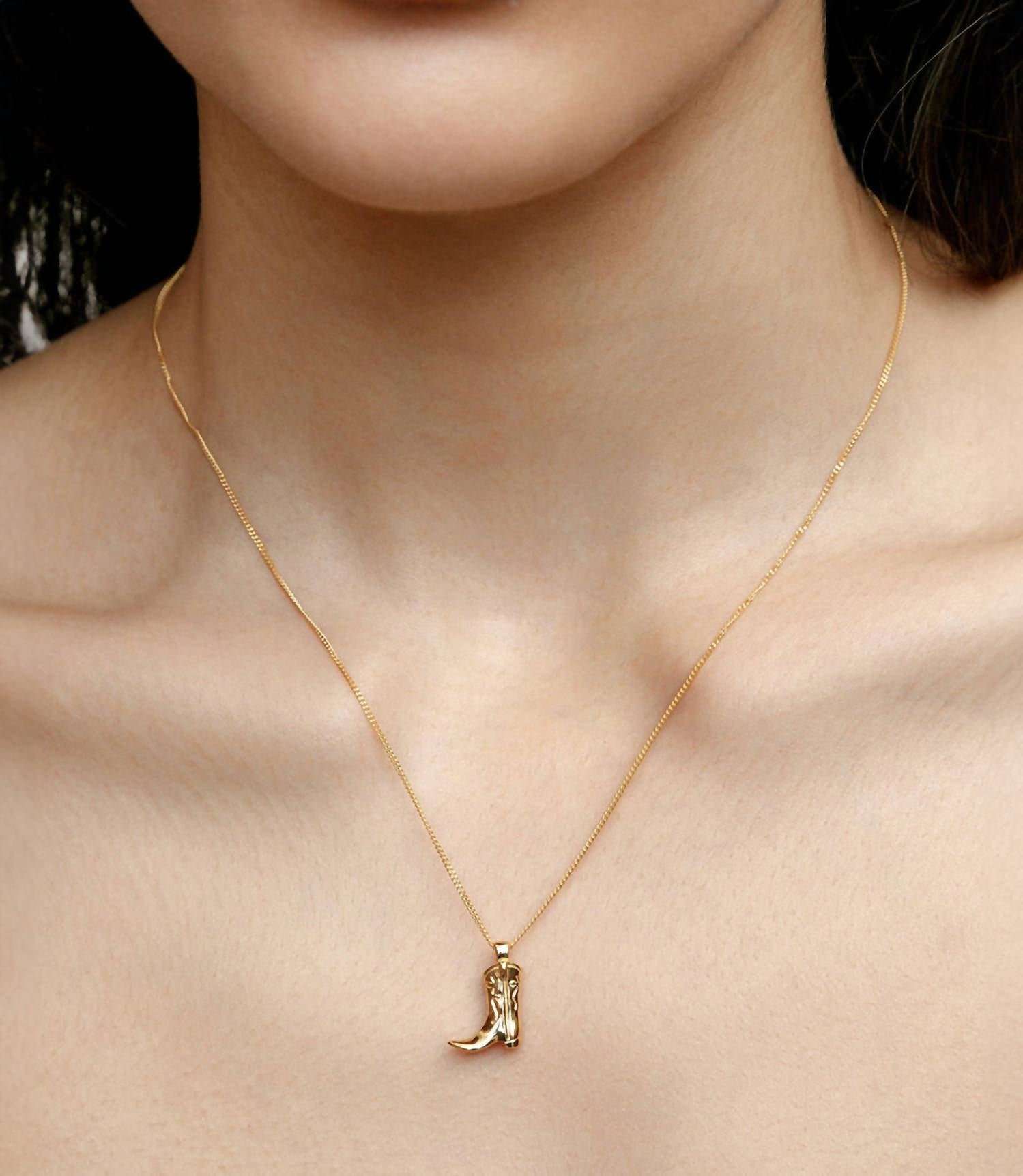 Wolf Circus - Women's Cowboy Boot Necklace - gold - goldtone - jewelry