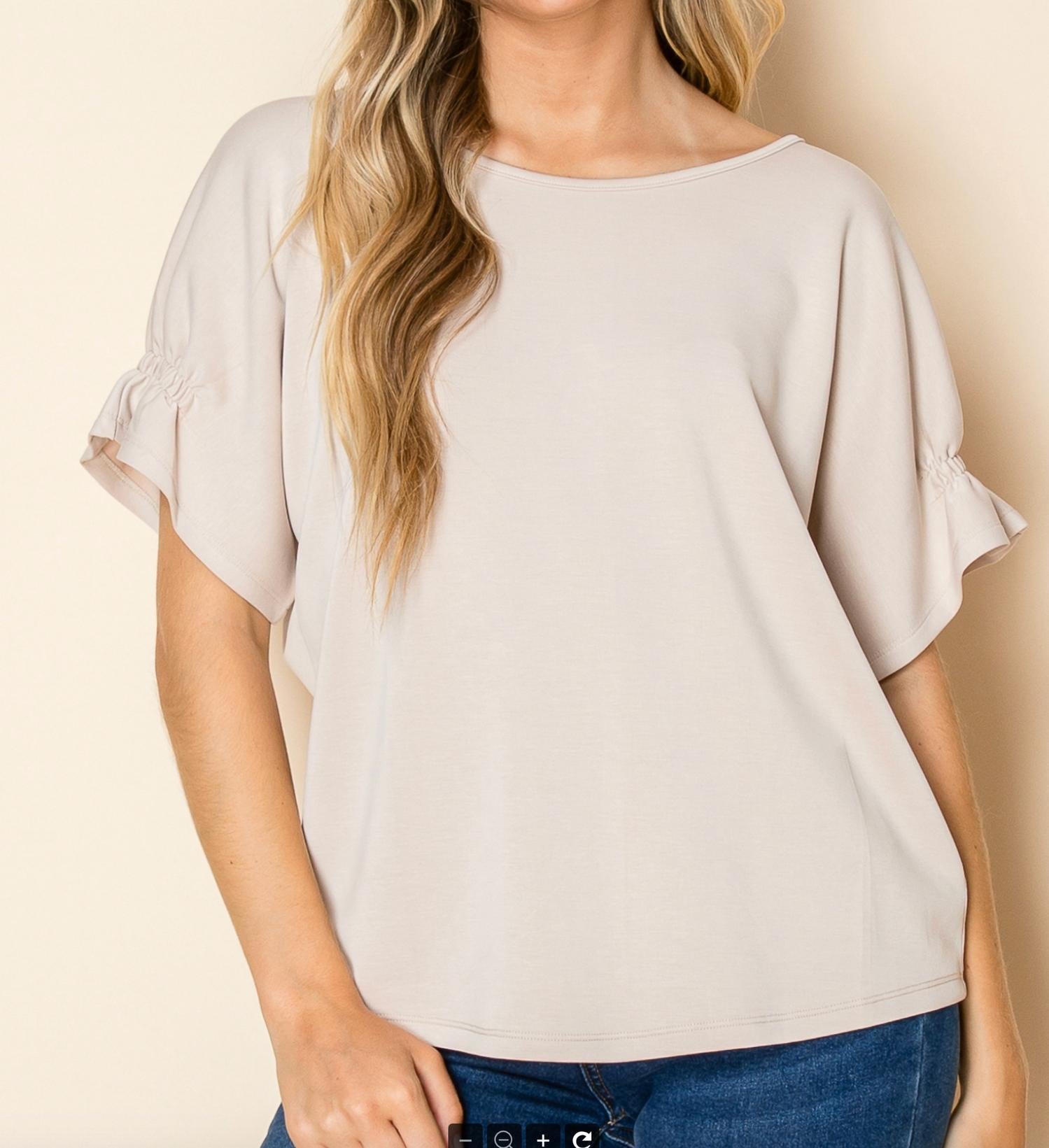 Wonderful & Young - Cinched Sleeve Blouse Top - beige - blouses - clothing
