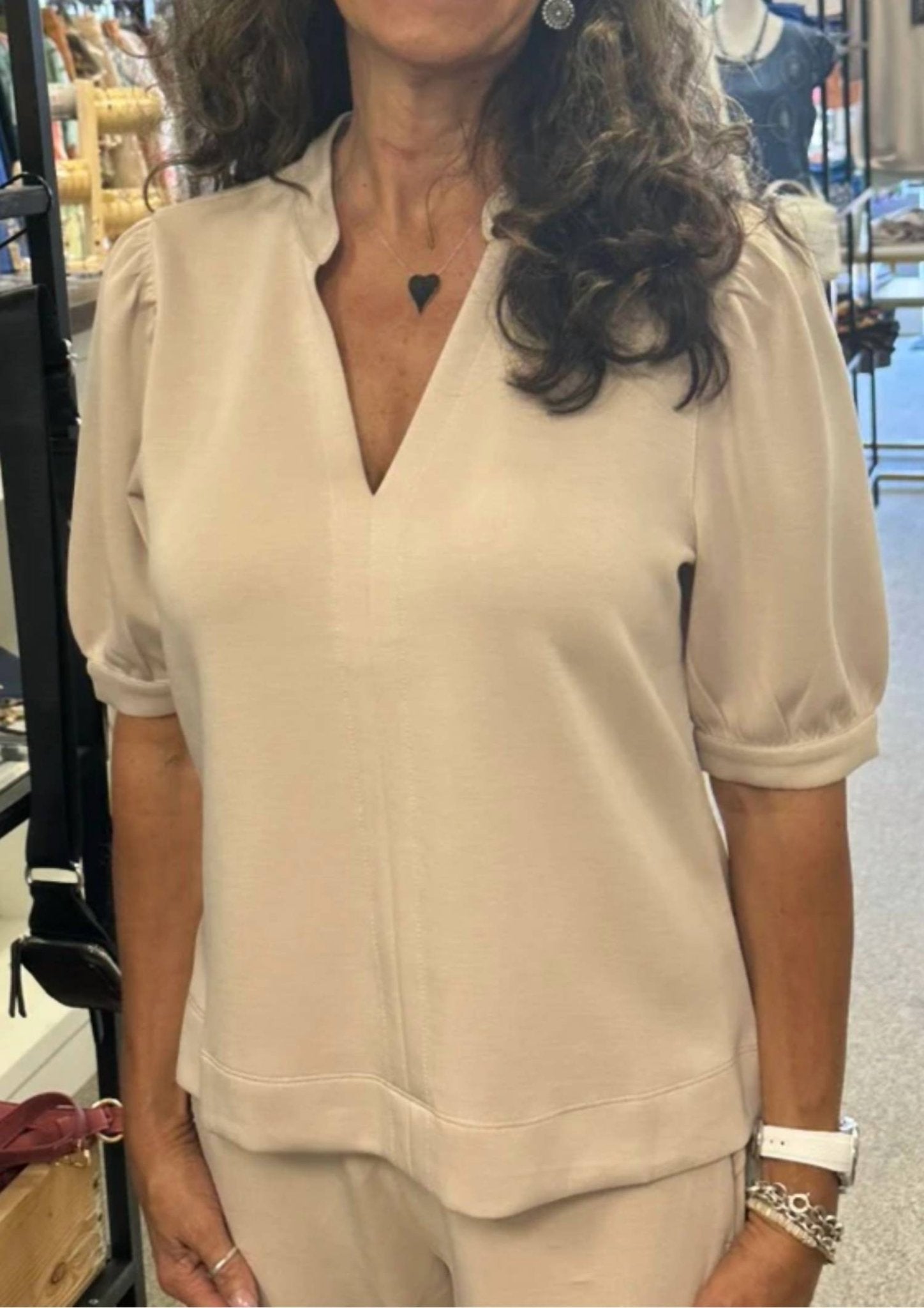 Wonderful & Young - Puff Short Sleeve Top - beige - blouses - clothing