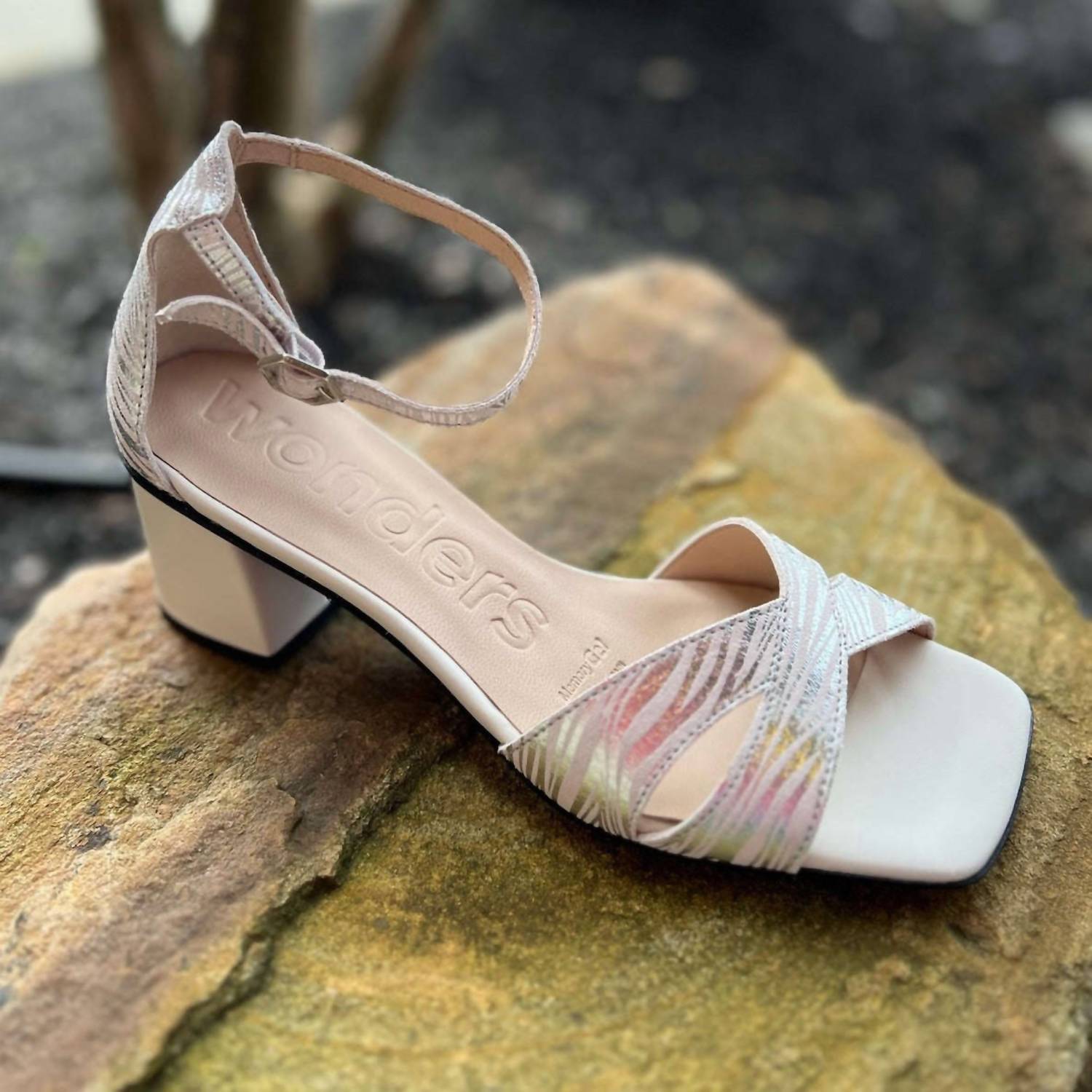 Wonders - Women's Silver Print Sandal - sandals - shoes - white