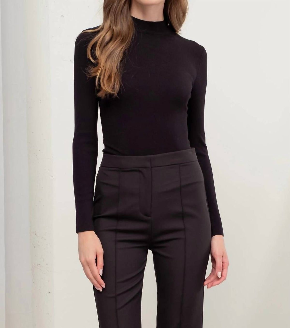 The Workshop - Mock Neck Long Sleeve Sweater Knit Top
