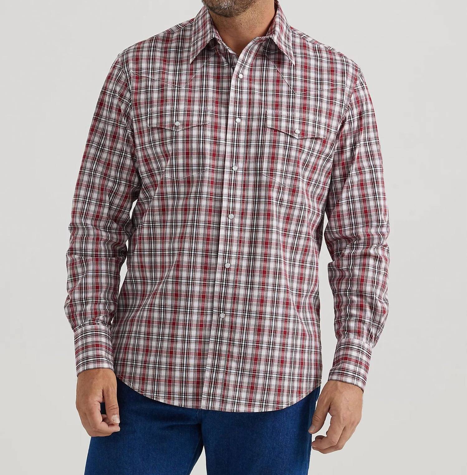 Wrangler - Men's Wrinkle Resist Long Sleeve Classic Fit Snap Shirt - casual - button - down - shirts - clothing - cotton - blend
