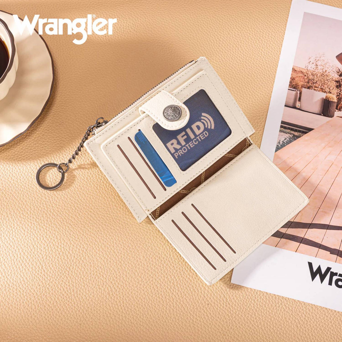 Wrangler - Floral Embossed Bi-fold Wallet with Key Ring