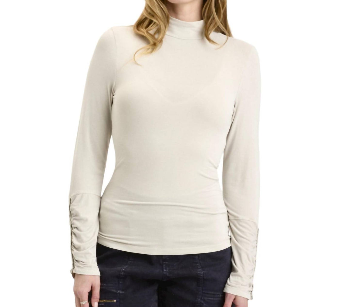 Xcvi - Ainsley Button Accent Sleeve Turtleneck Top