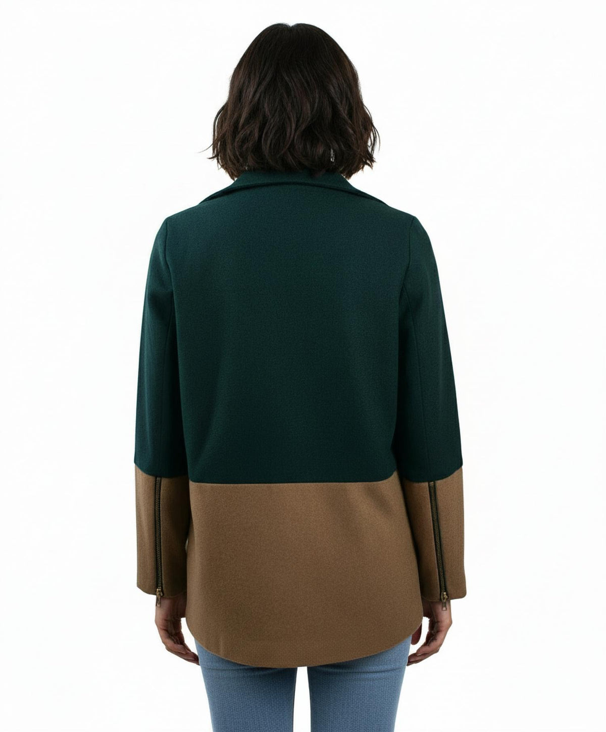 Ya Los Angeles - Color Block Coat With Asymmetrical Zipper