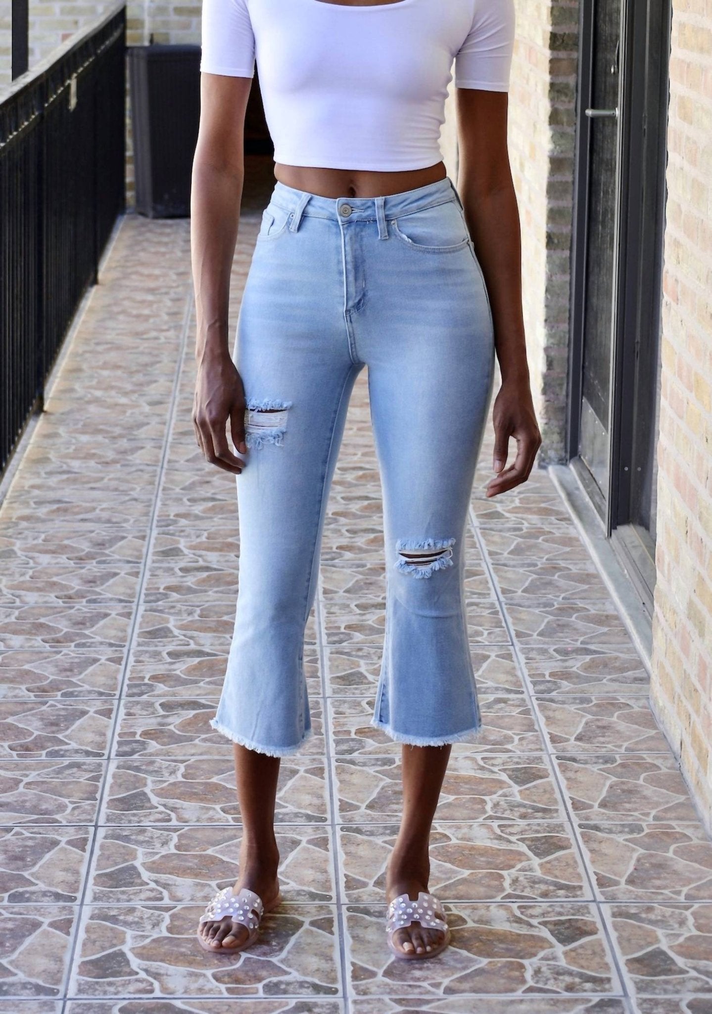 Ymi - Tenielle High - rise Flare Ankle Flood Jean - ankle - blue - clothing