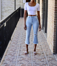 Ymi - Tenielle High - rise Flare Ankle Flood Jean - ankle - blue - clothing
