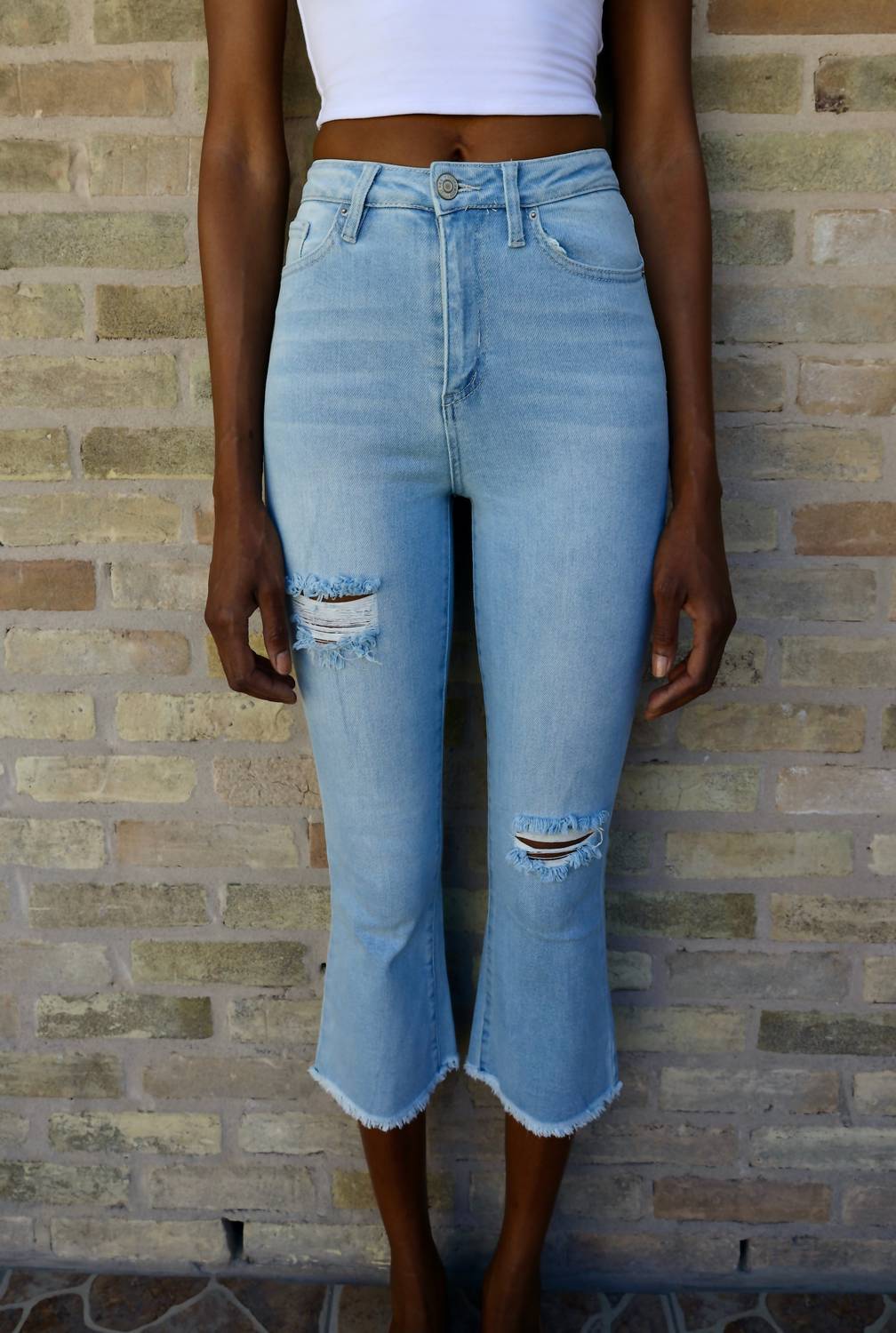 Ymi - Tenielle High - rise Flare Ankle Flood Jean - ankle - blue - clothing