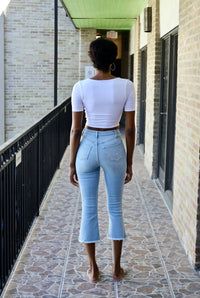 Ymi - Tenielle High - rise Flare Ankle Flood Jean - ankle - blue - clothing