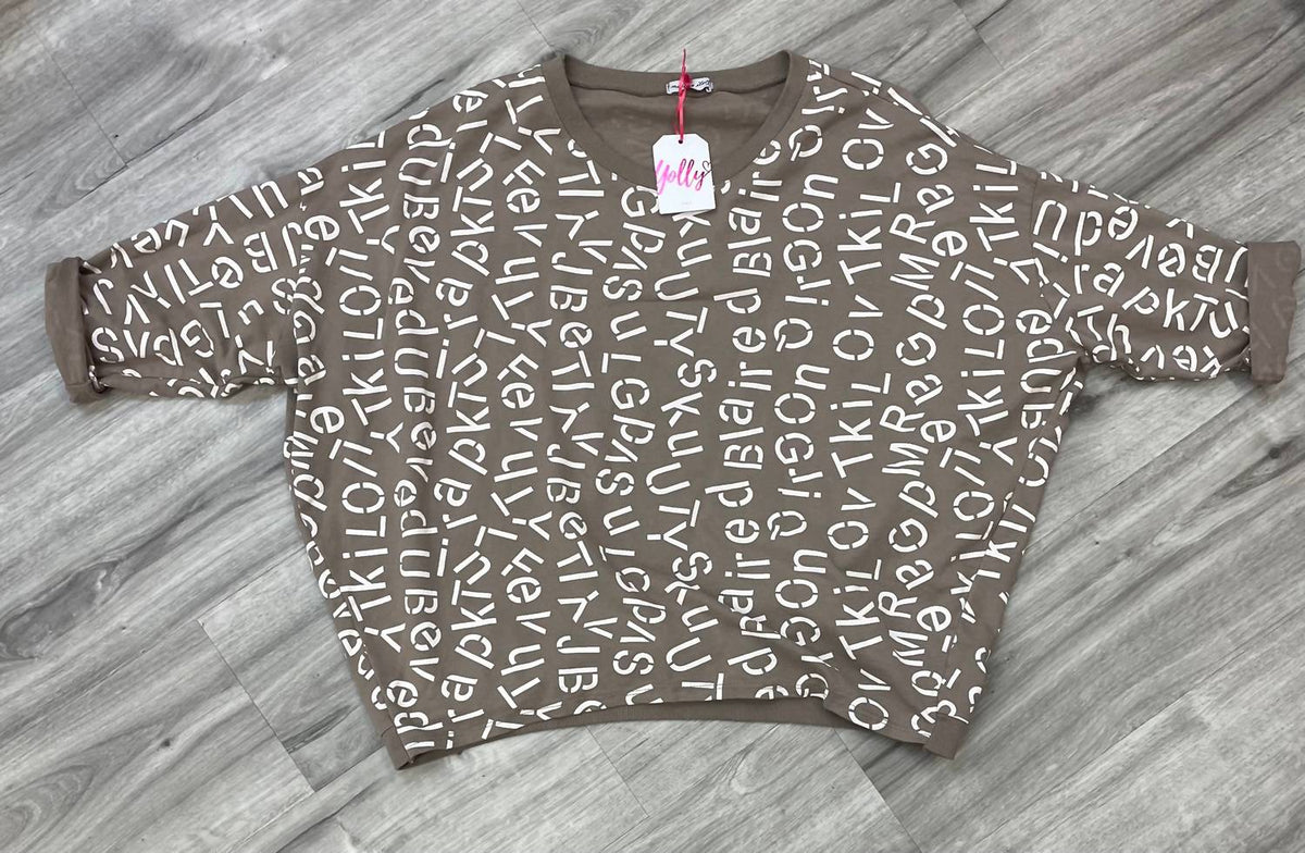 Yolly - Cuffed Sleeve With Letters Crewneck Pullover