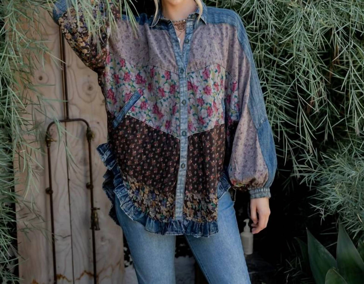 Young Threads - Mixed Floral Prints Patchwork Blouse