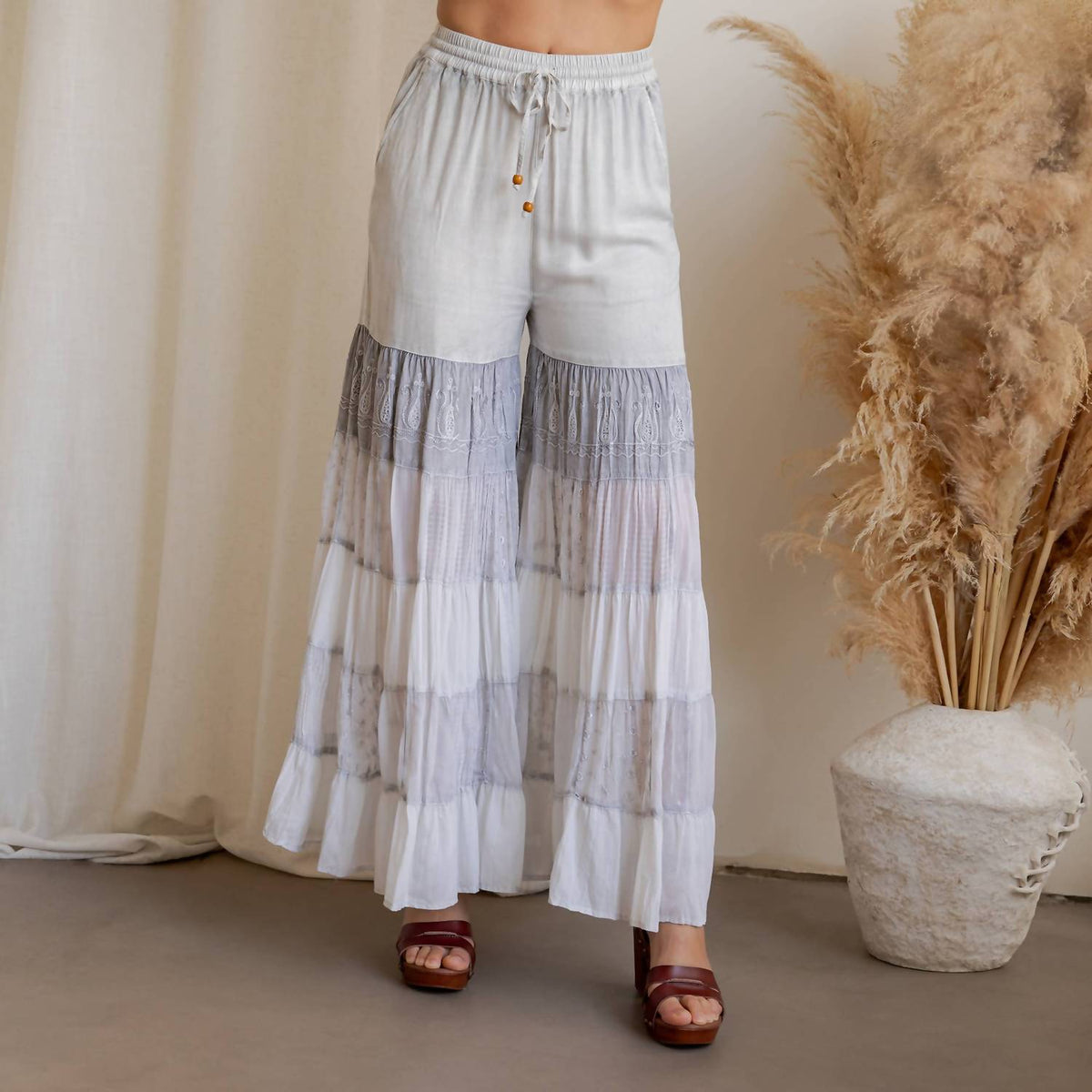 Young Threads - The Desert Wanderer Mixed Texture Tiered Palazzo Pant