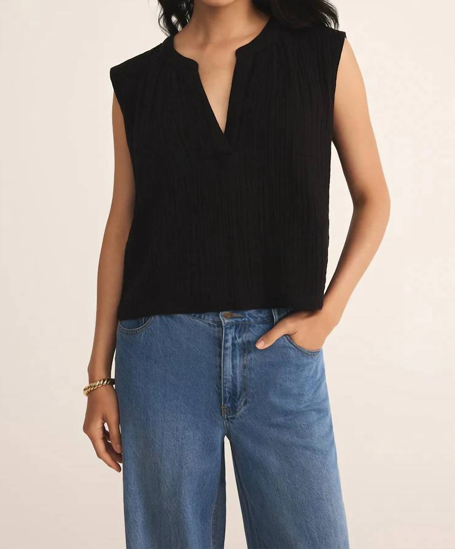 Z Supply - CLIFFSIDE V - NECK AIRY GAUZE TOP - black - blouses - clothing