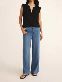 Z Supply - CLIFFSIDE V - NECK AIRY GAUZE TOP - black - blouses - clothing