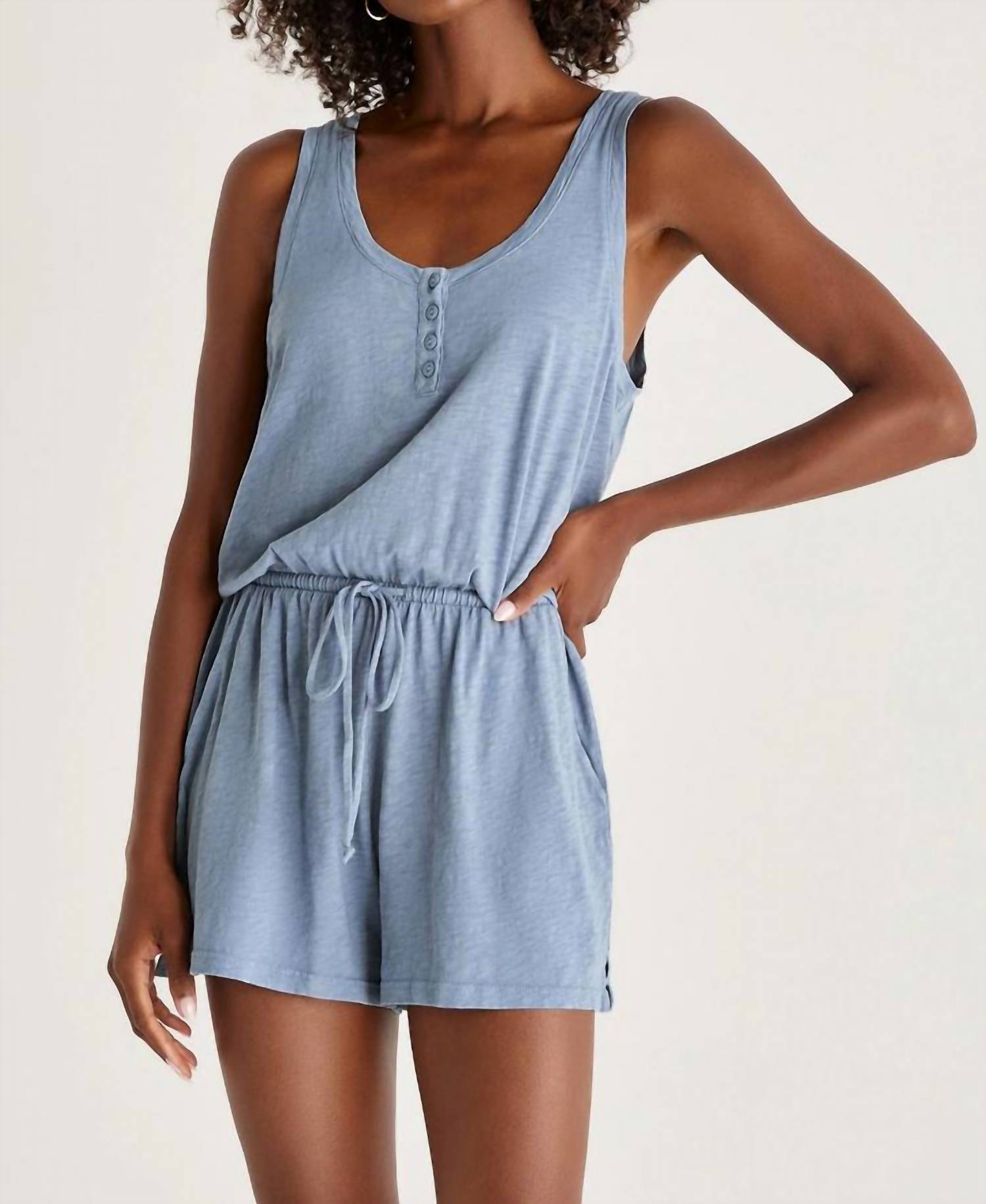 Z Supply - Demi Slub Romper - blue - clothing - cotton
