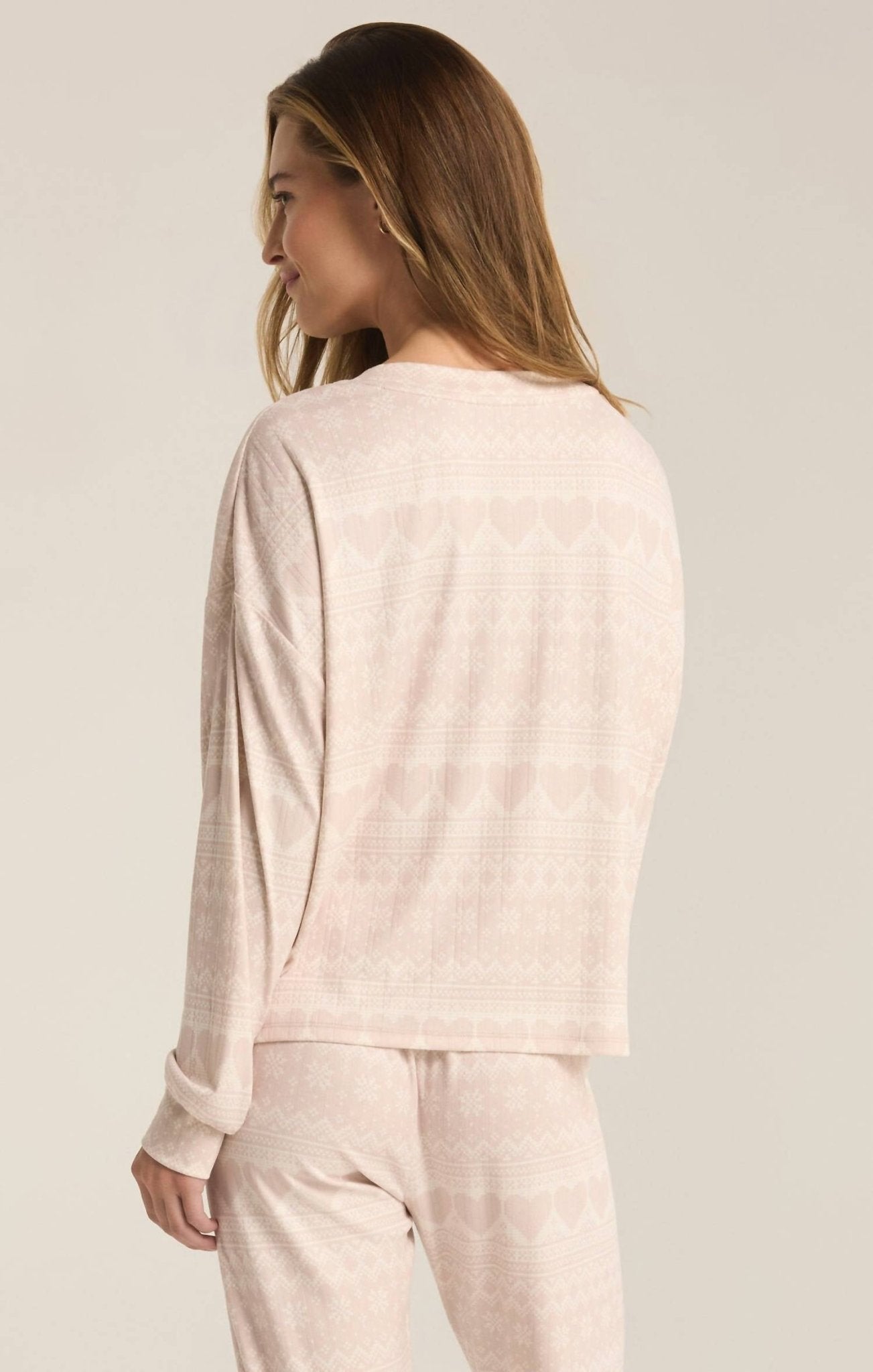 Z Supply - Fairisle Heart Long Sleeve Top - clothing - grey - patterned