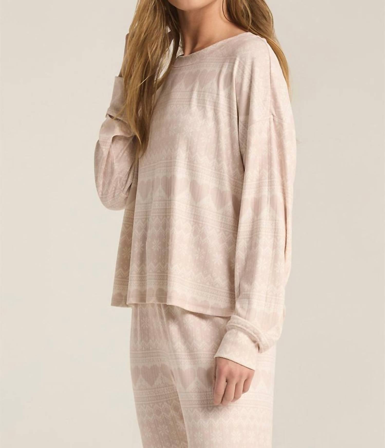 Z Supply - Fairisle Heart Long Sleeve Top - clothing - grey - patterned