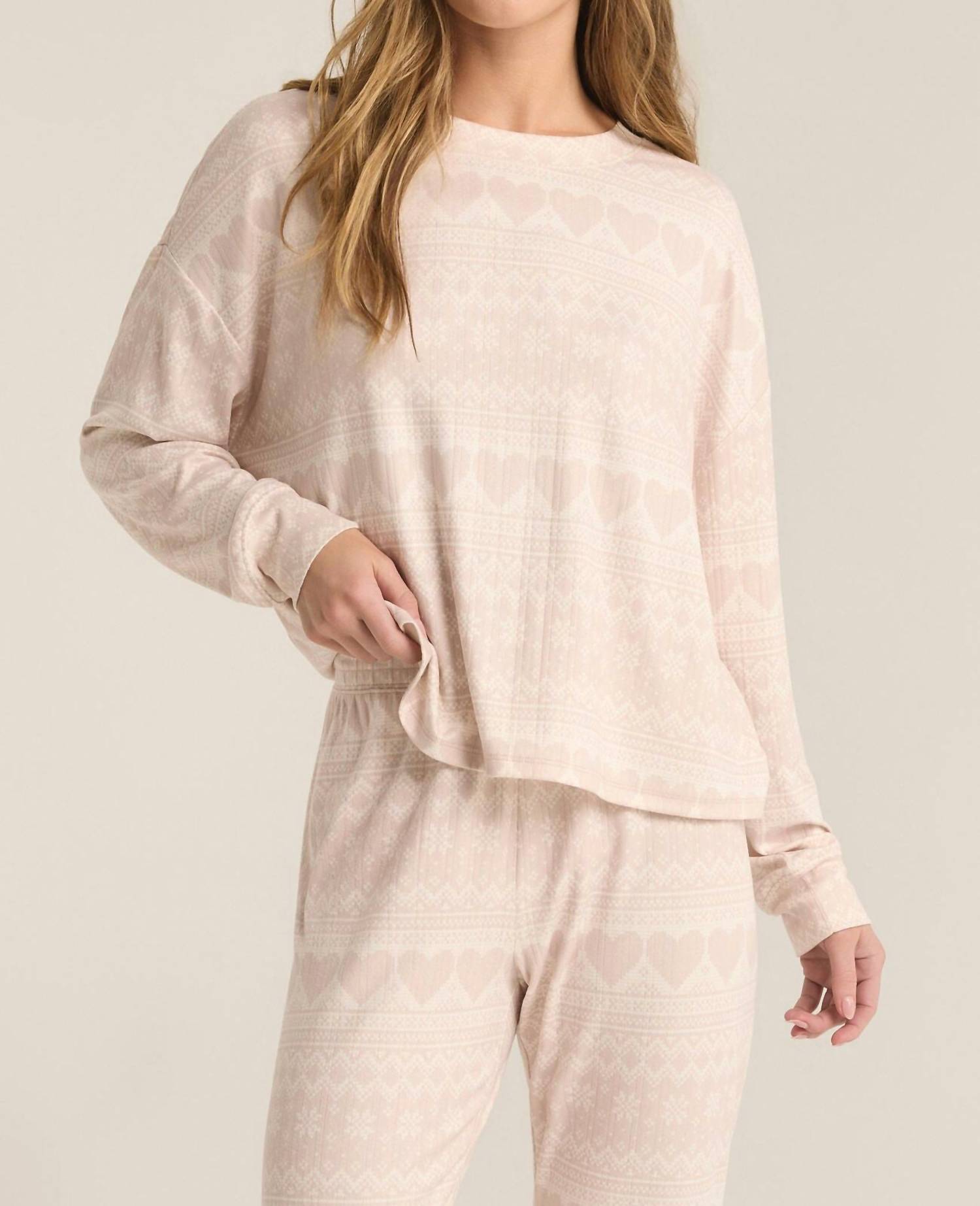 Z Supply - Fairisle Heart Long Sleeve Top - clothing - grey - patterned