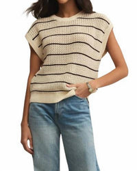 Z Supply - Ines Striped Crochet Sweater - beige - clothing - cotton - blend