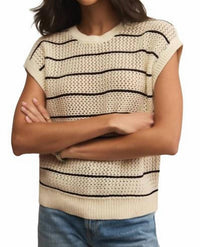 Z Supply - Ines Striped Crochet Sweater - beige - clothing - cotton - blend