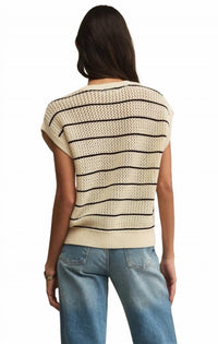 Z Supply - Ines Striped Crochet Sweater - beige - clothing - cotton - blend