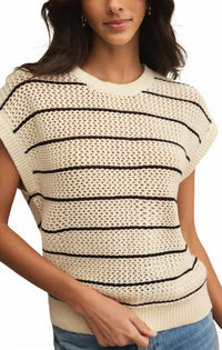 Z Supply - Ines Striped Crochet Sweater - beige - clothing - cotton - blend
