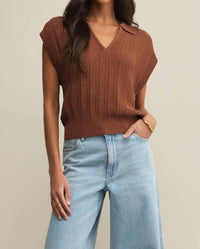 Z Supply - Lauden Crochet Polo Top - acrylic - blouses - brown