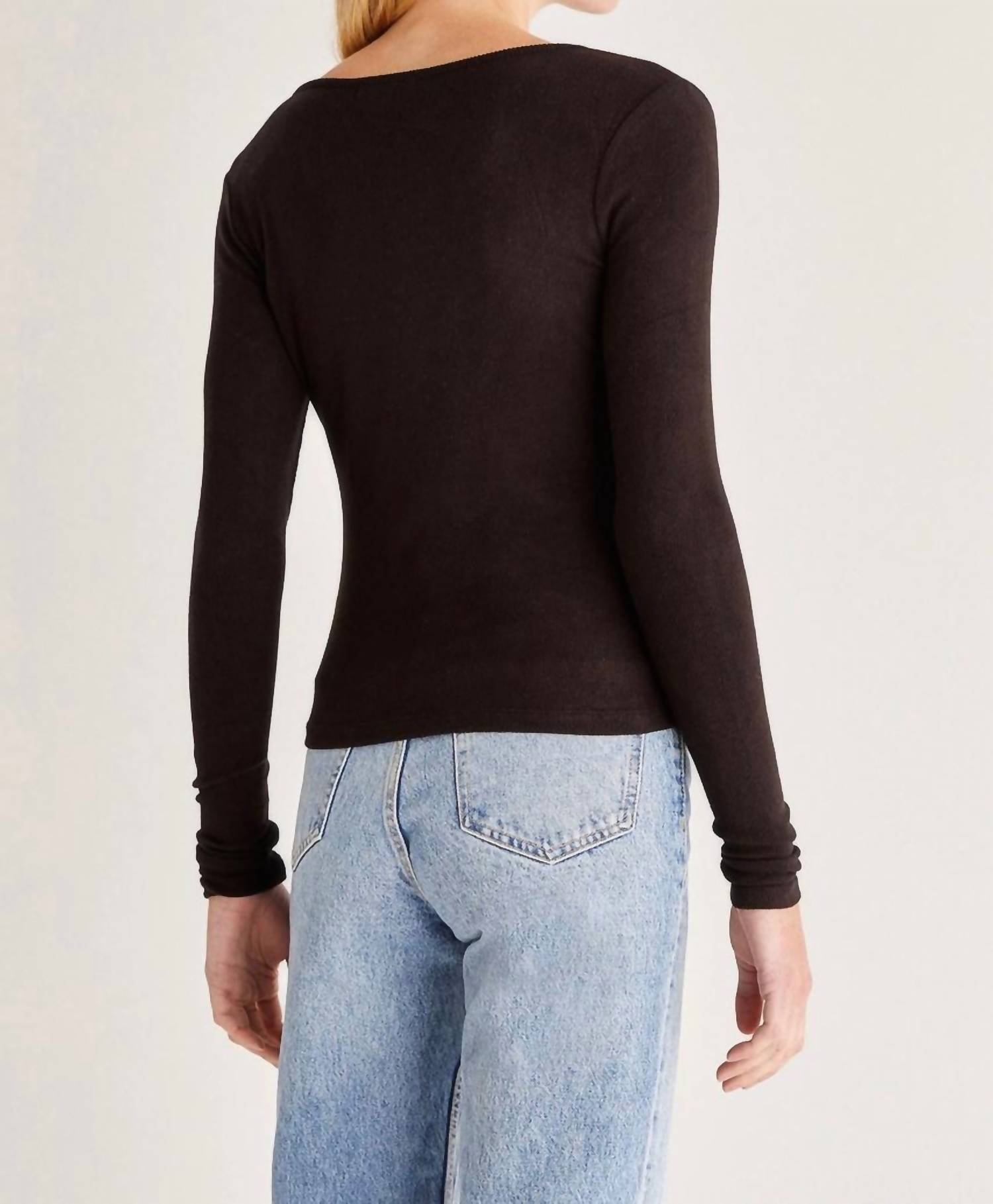 Z Supply - Sonya Brushed Rib Long Sleeve Top - black - clothing - rayon