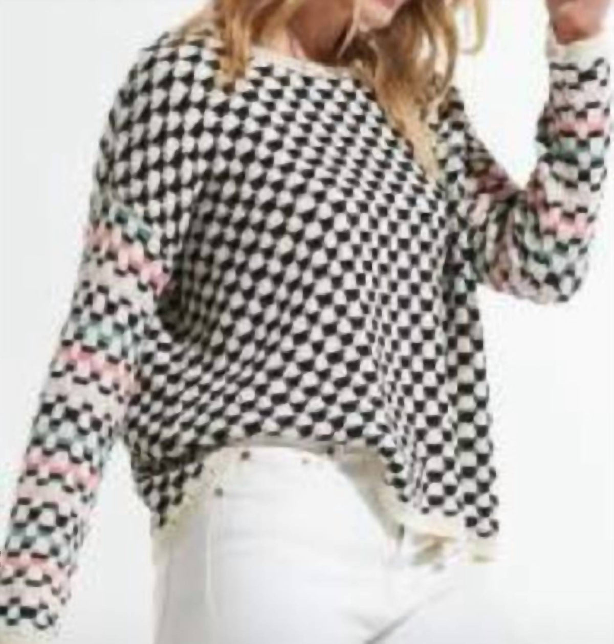 Zaket & Plover - Geormetric Pattern Colorful Trim Sweater