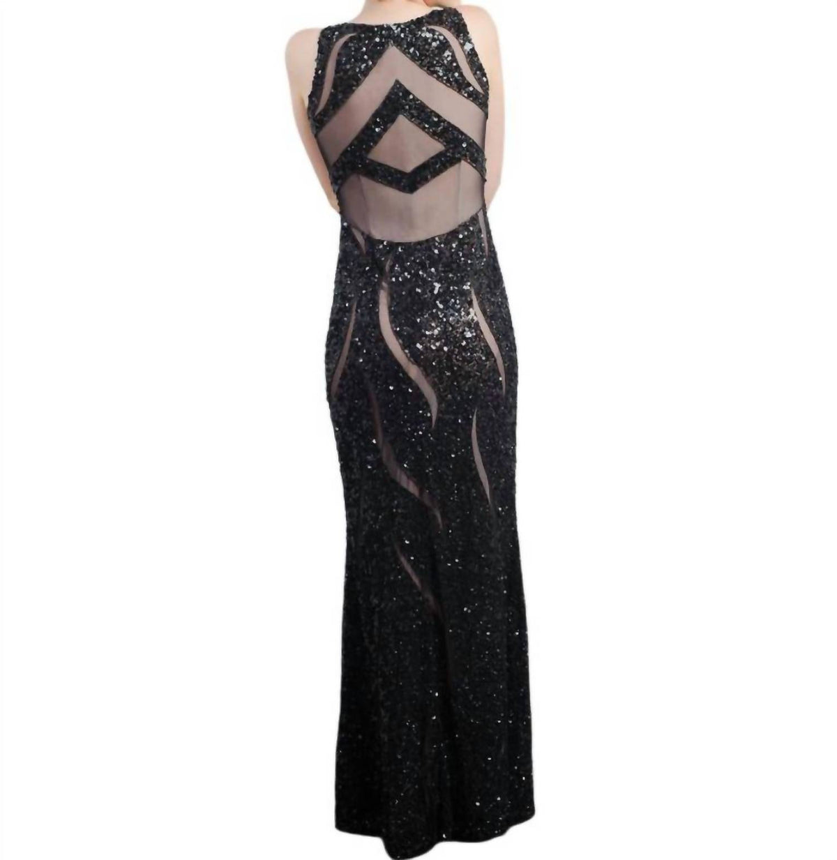 Zasa Chic - Sequined Illusion Panel Gown