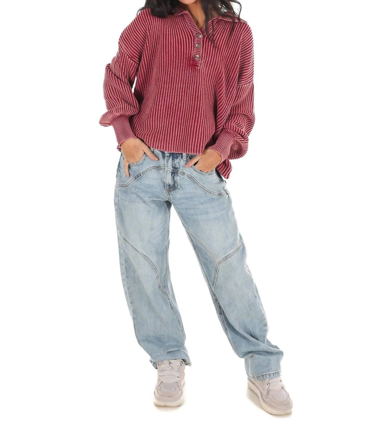Zenana - Always on Point Collared Sweater