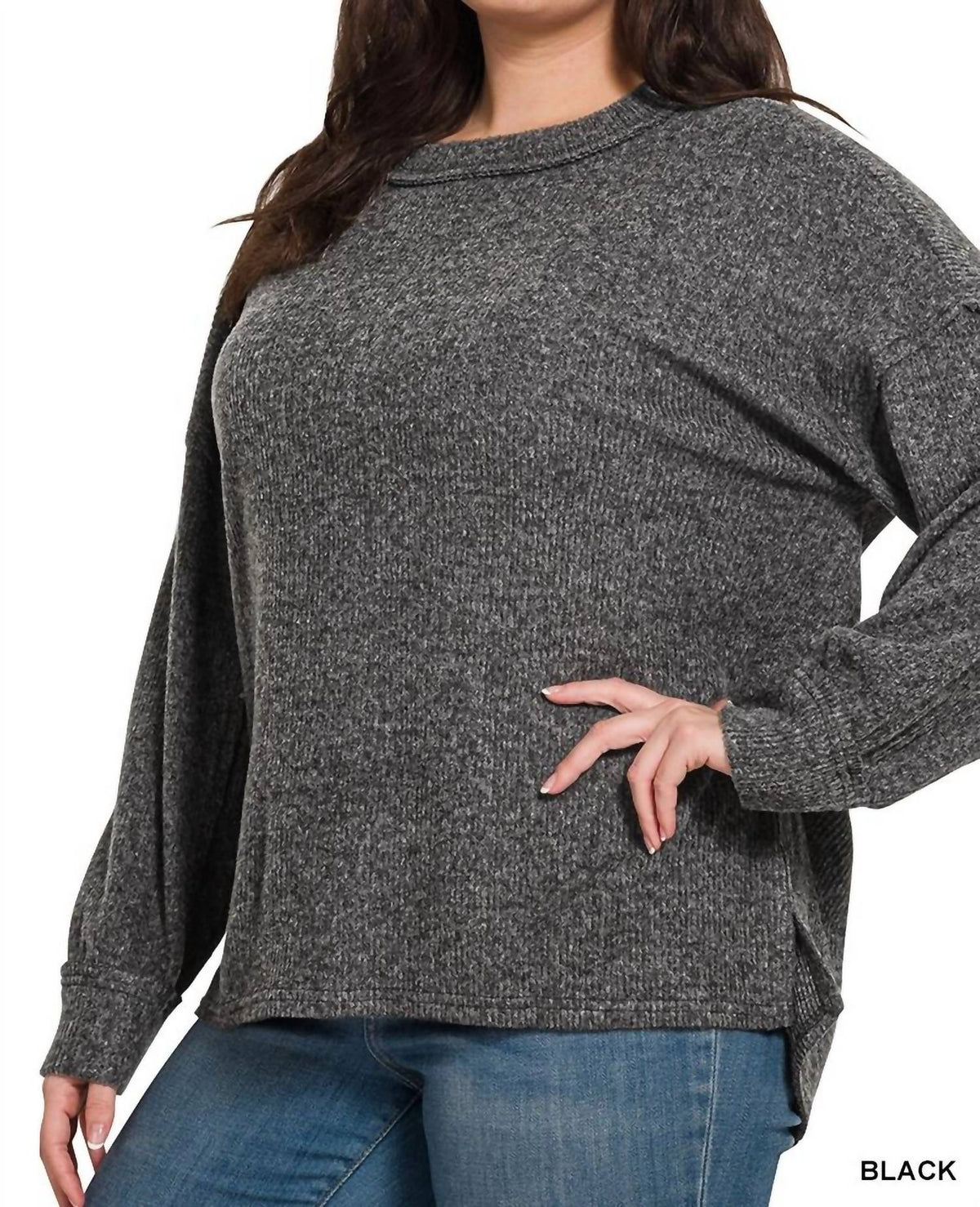 Zenana - Brushed Hacci Drop Shoulder Sweater