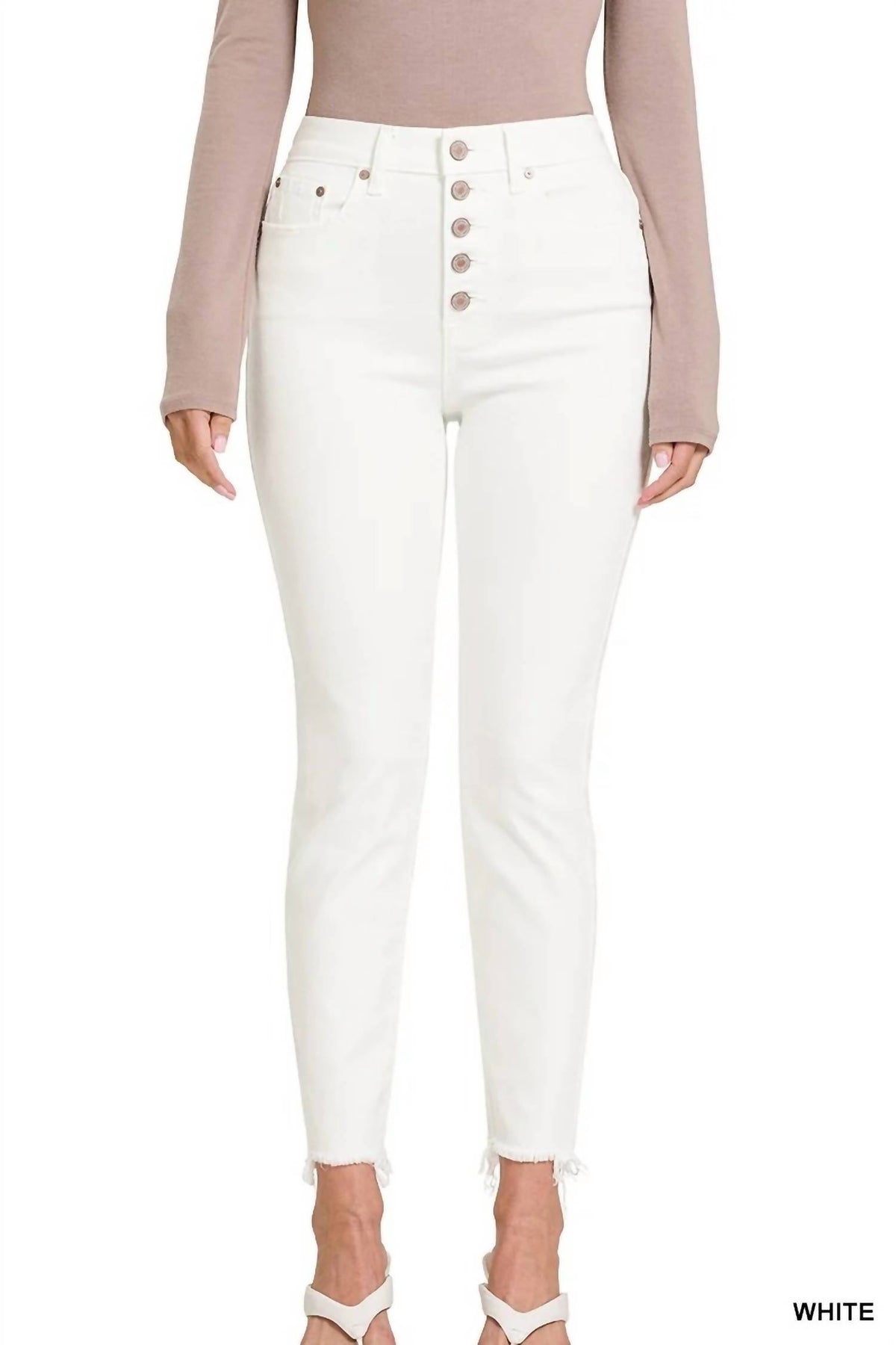 Zenana - Button Fly Raw Hem Jean