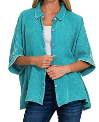 Zenana - Button Up Gauze Top