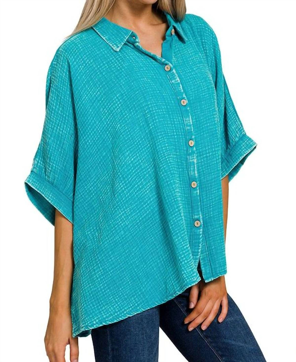 Zenana - Button Up Gauze Top