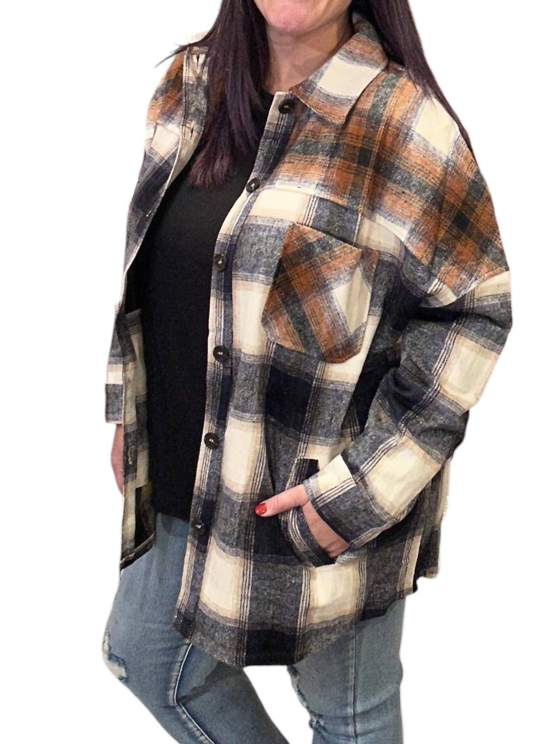 Zenana - Colorblock Plaid Longline Shacket