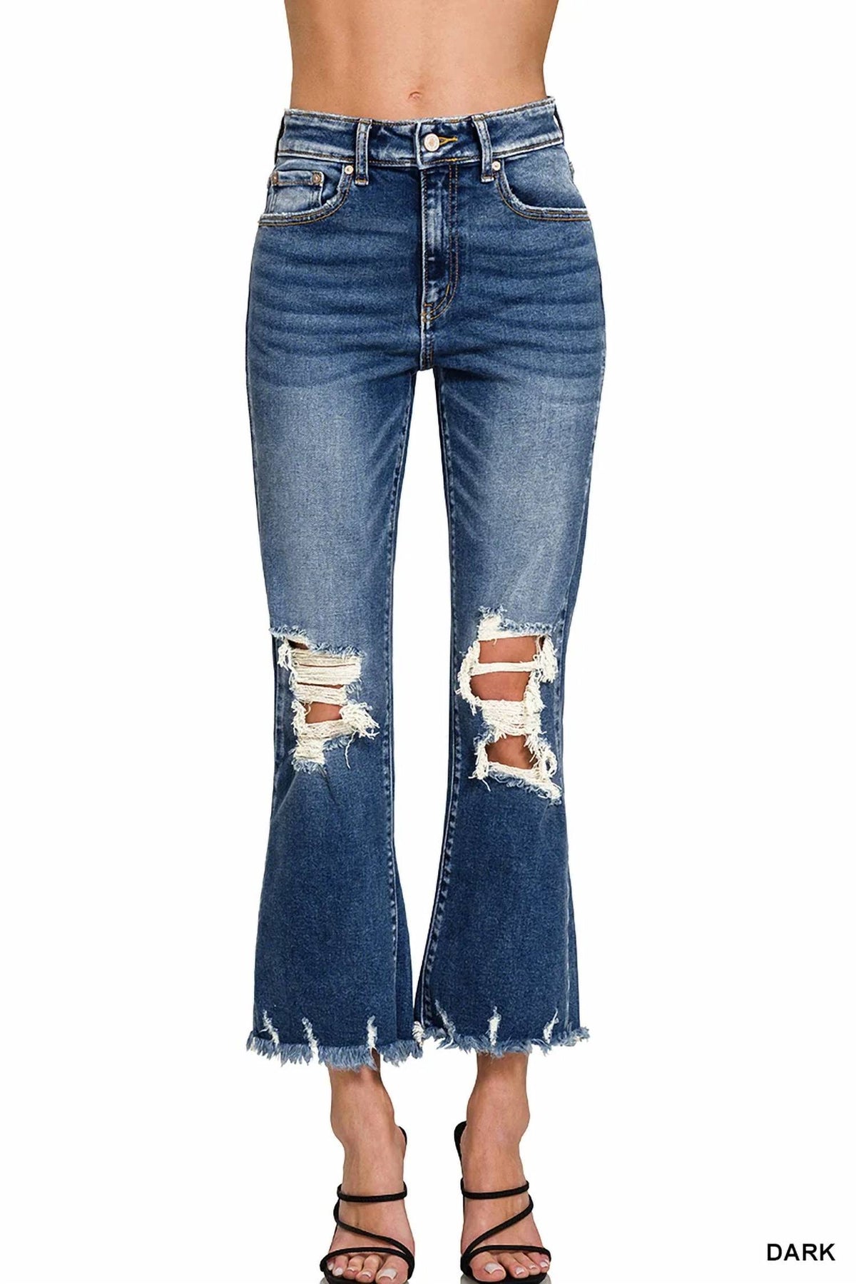 Zenana - Distressed Knee Cropped Jeans