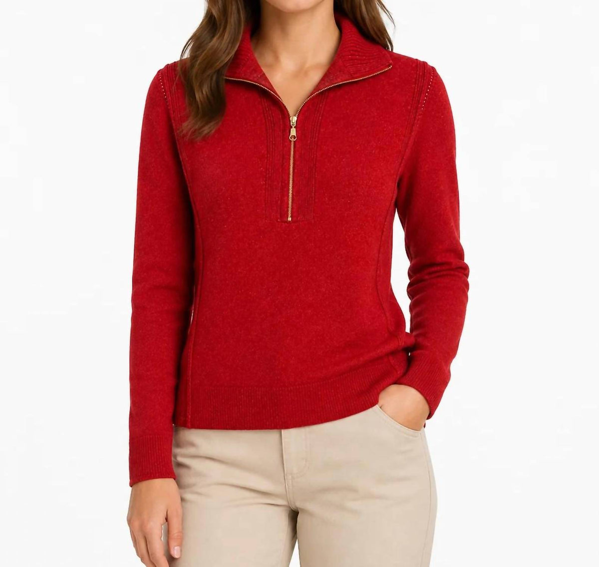 Zenana - Half Zip High Neck Sweater