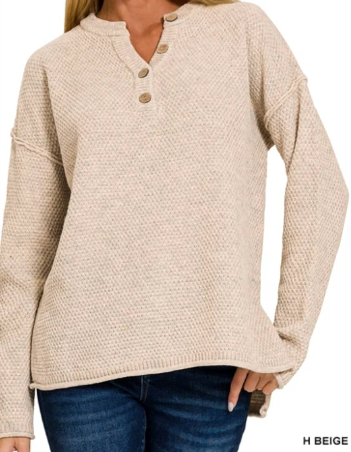 Zenana - Henley Basic Sweater