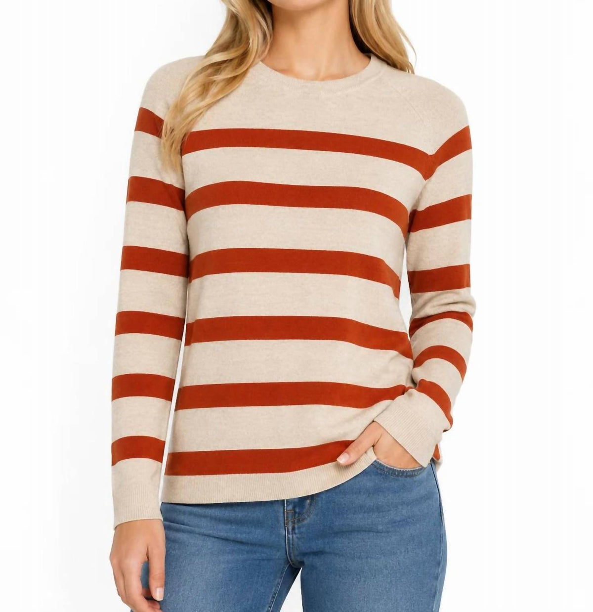 Zenana - Lightweight Wool Blend Striped Sweater