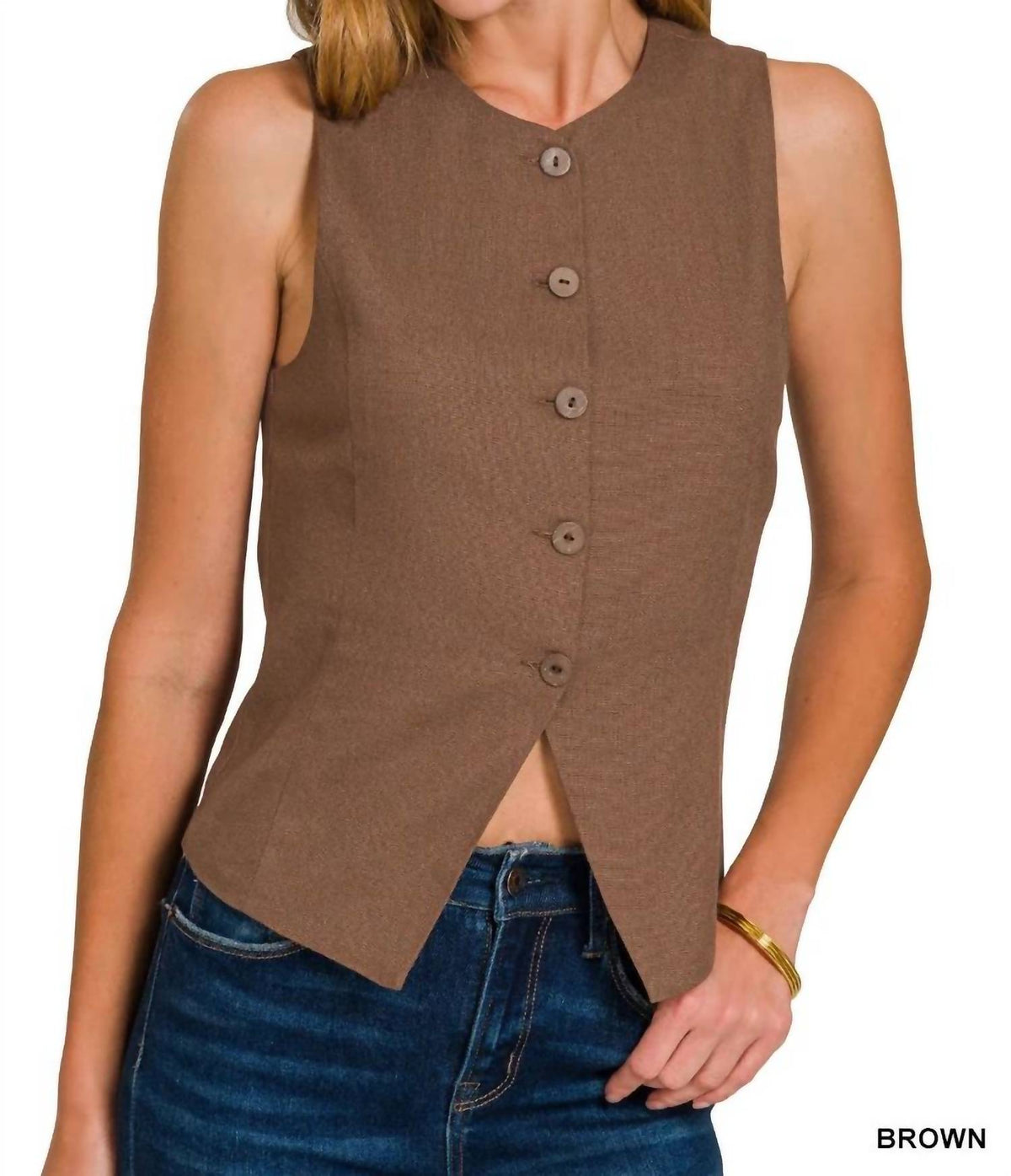Zenana - Linen Button Vest