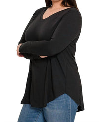 Zenana - Long Sleeve Round Neck Hem Top Plus