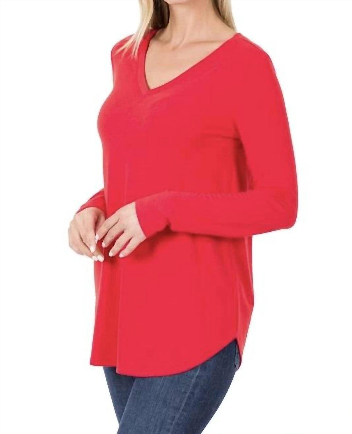 Zenana - Long Sleeve Round Neck Hem Top