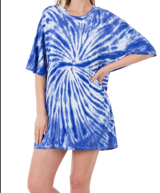 Zenana - Oversized Tie Dye Shirts - blue - clothing - rayon