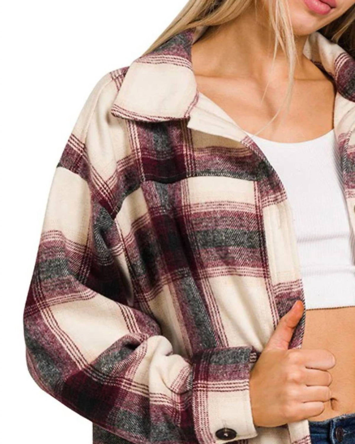 Zenana - Plaid Button Down Shacket